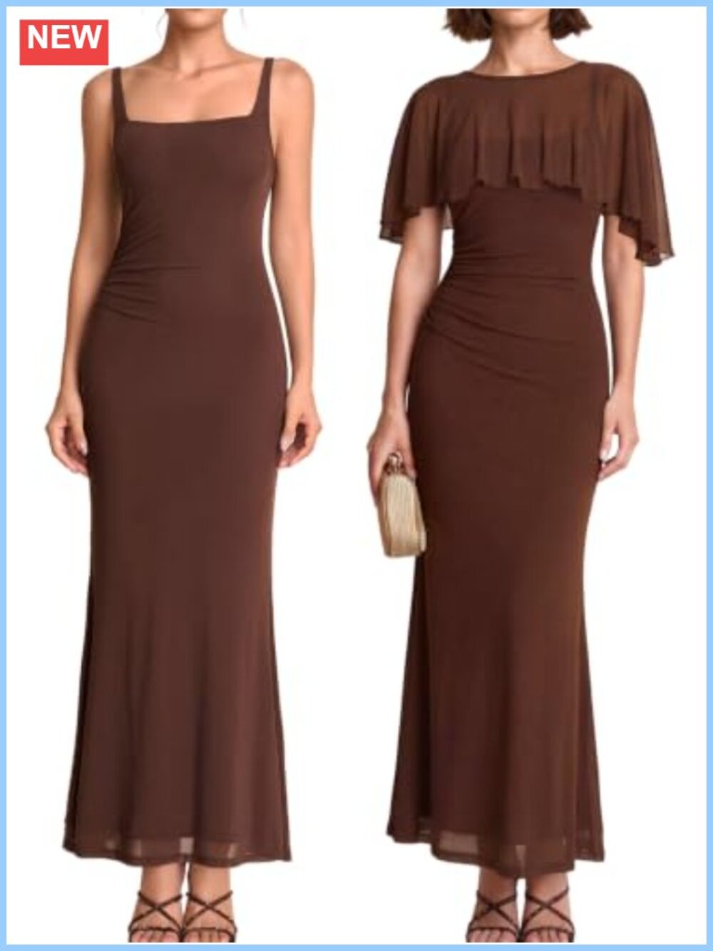 Womens Formal Wedding Guest Maxi Dress Bodycon Cape Sleeveless